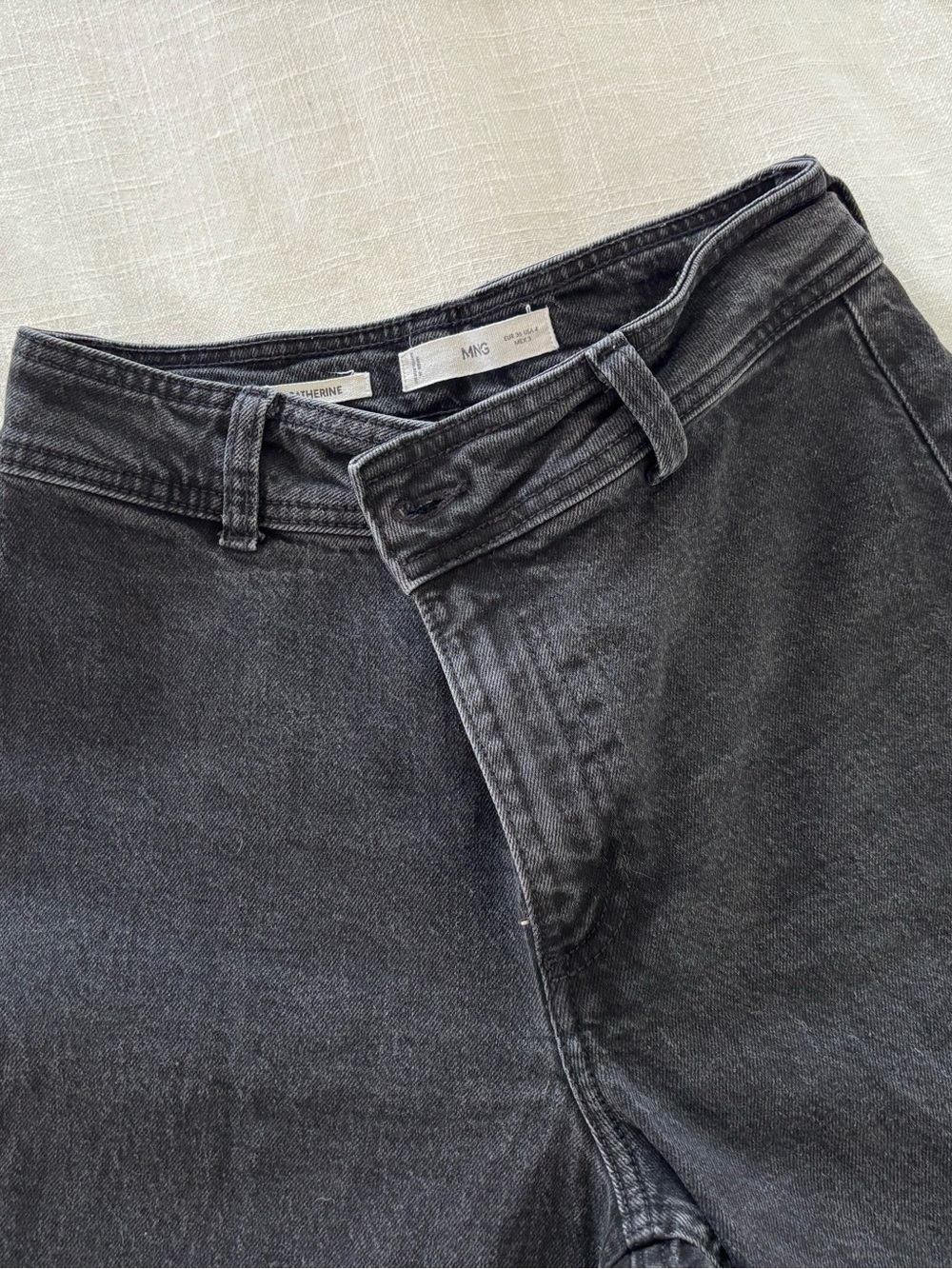 Mango  Black Denim Raw Hem Wide Leg Jeans